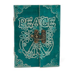 Carnet en Cuir – Peace Verte avec Cadenas – 18×13 cm