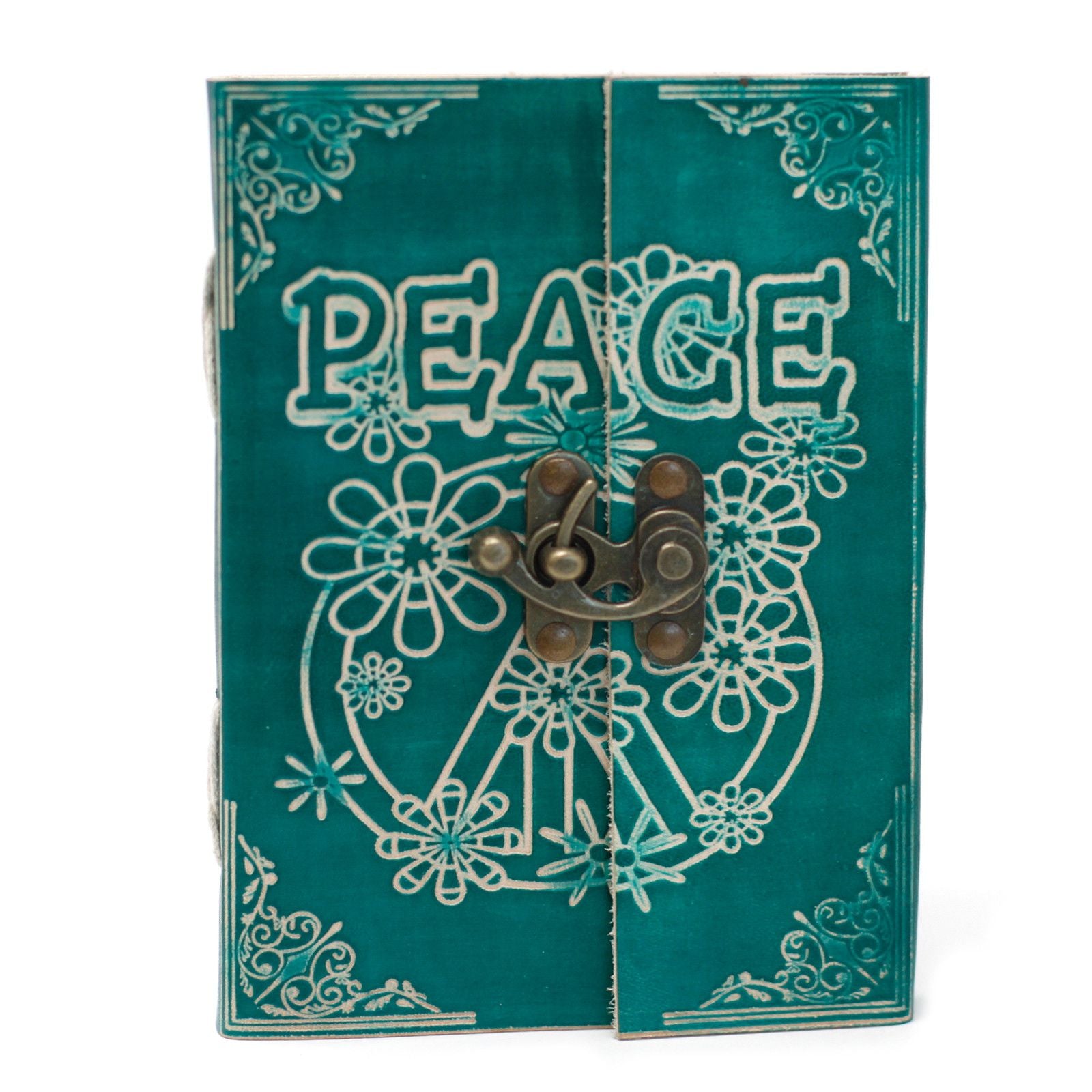 Carnet en Cuir – Peace Verte avec Cadenas – 18×13 cm