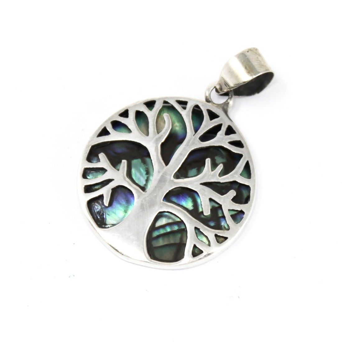 Pendentif Arbre de Vie – Nacre Abalone – 22mm - Argent massif 925 (sans chaîne)