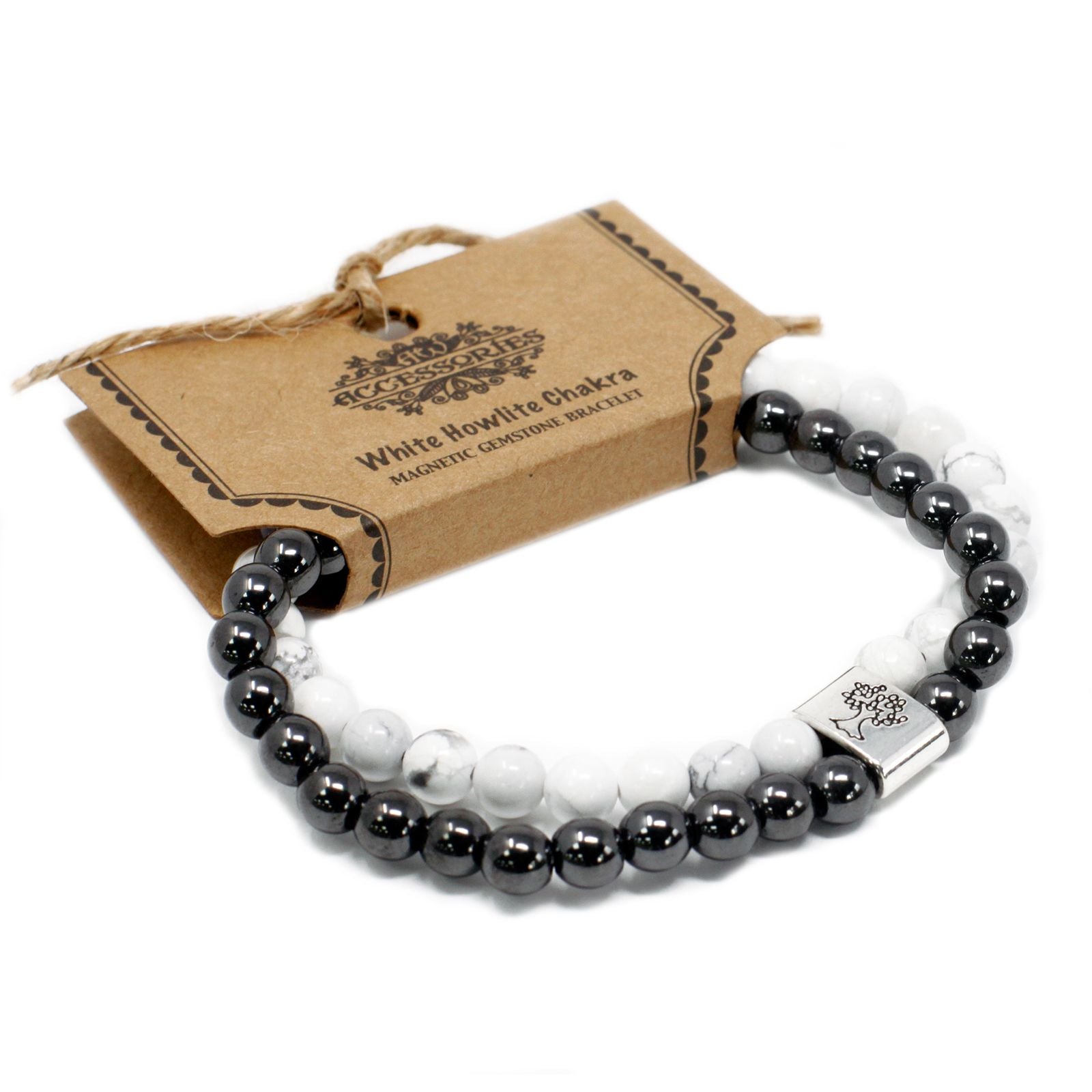 Bracelet Magnétique en Gemmes – Howlite Blanche & Chakras