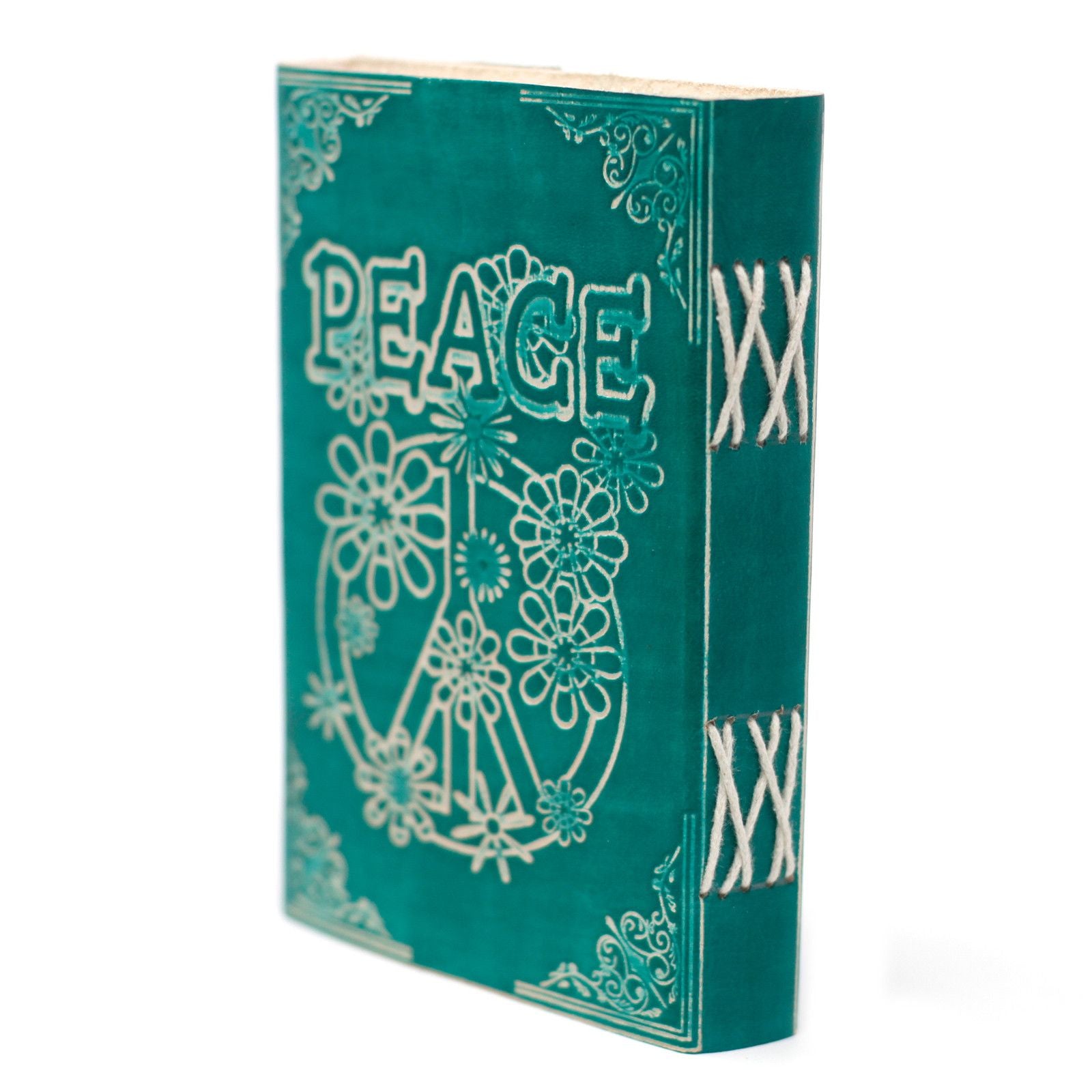 Carnet en Cuir – Peace Verte avec Cadenas – 18×13 cm