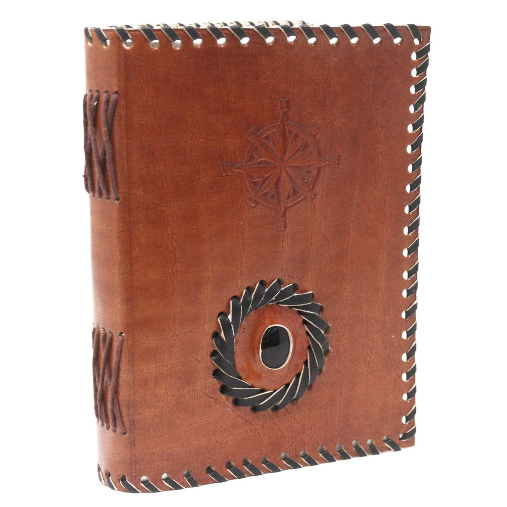 Carnet en Cuir – Onyx Noir & Compas – 17×12 cm