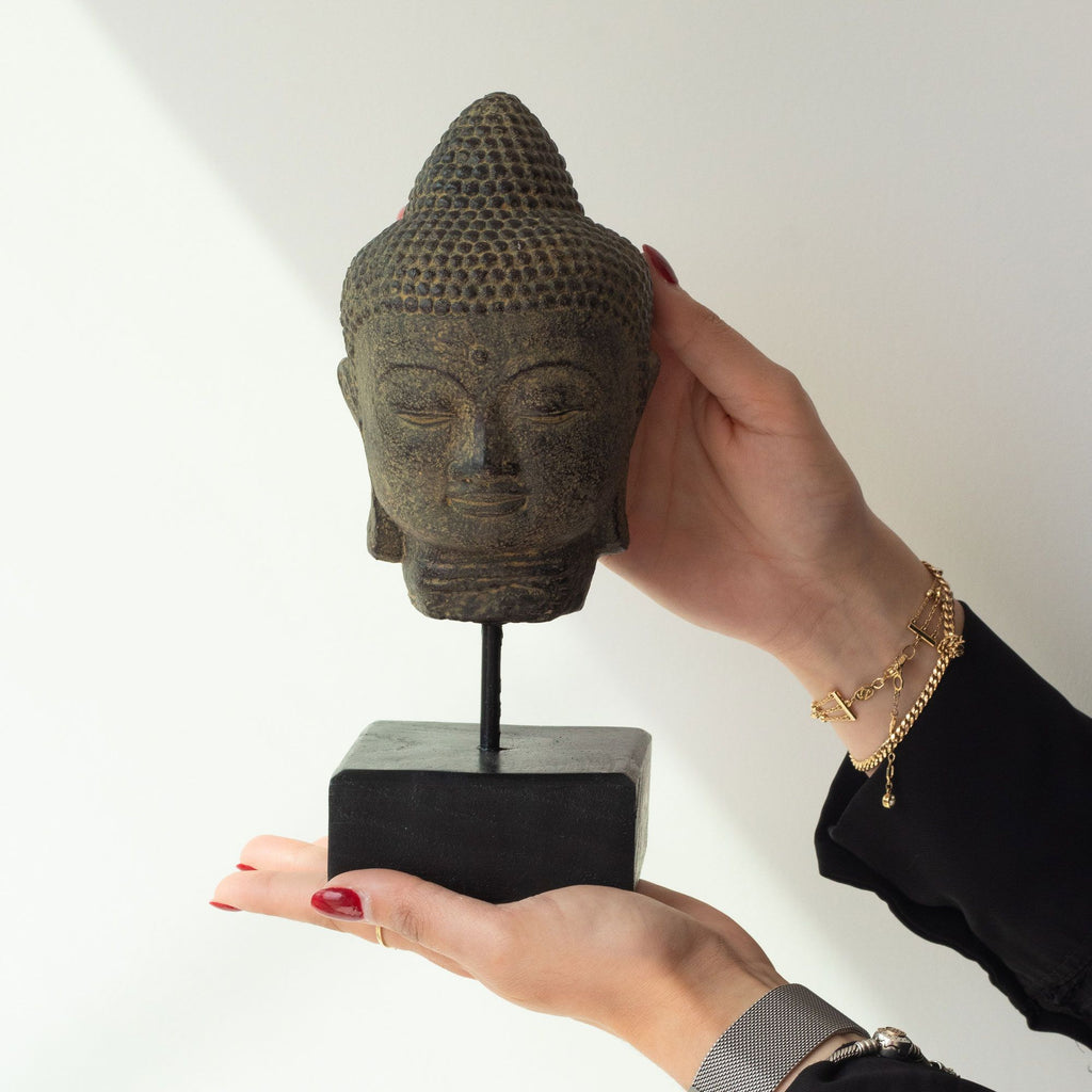 Tête de Bouddha Quiétude sur Support – Gris