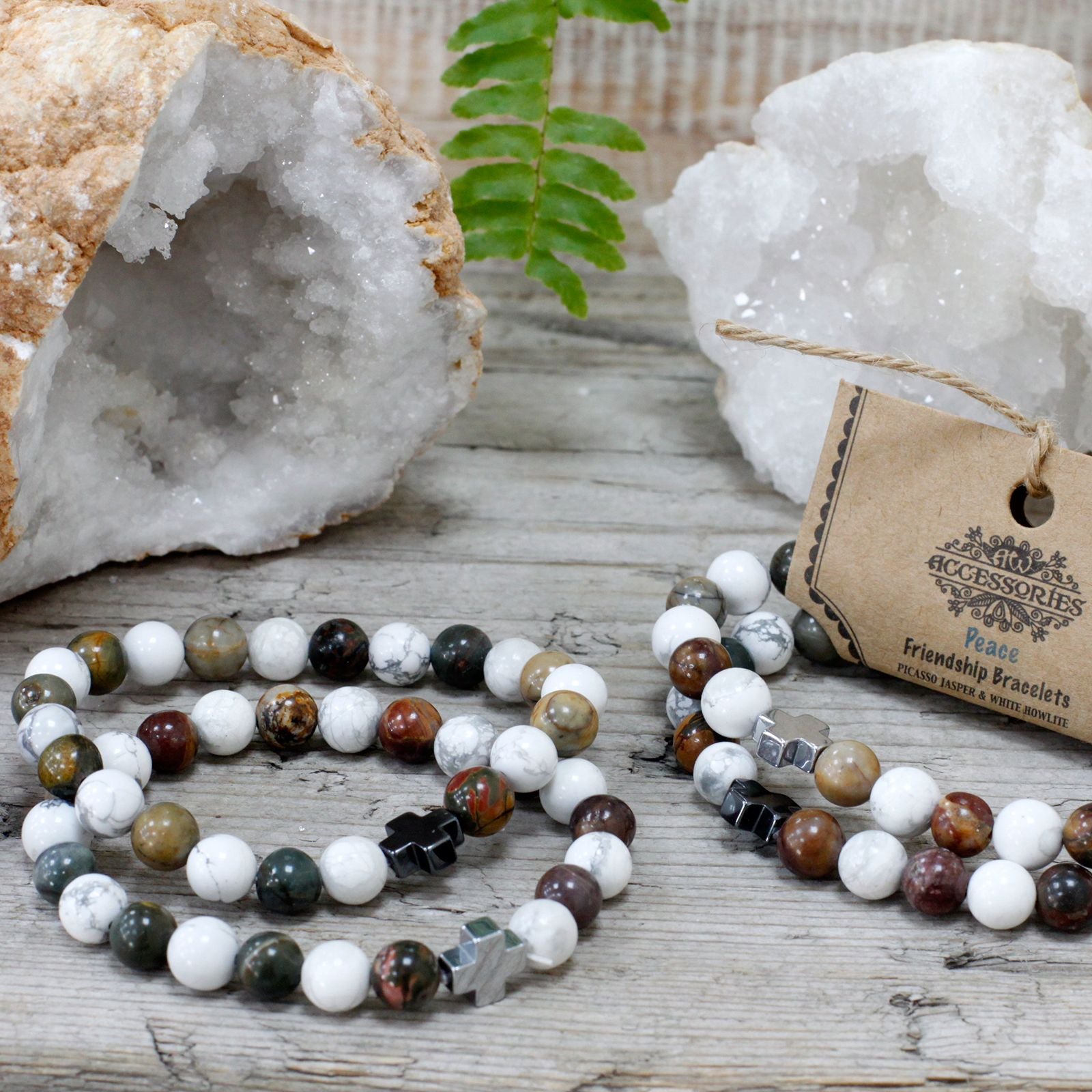 Set de 2 Bracelets de Paix – Jaspe Picasso & Howlite Blanche