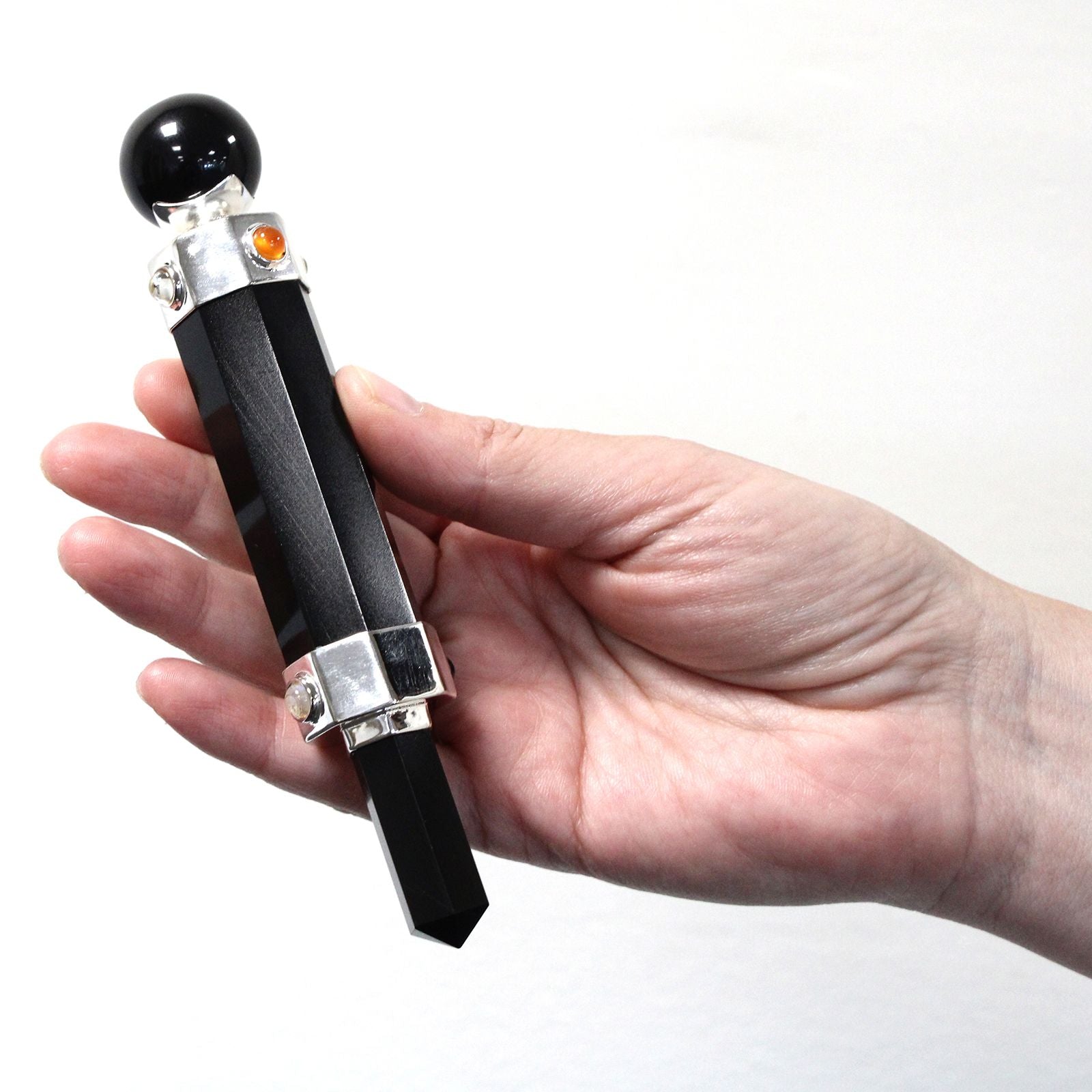 Baguette de Soin Cristalline Hexagonale – Agate Noire (12 cm)