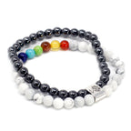 Bracelet Magnétique en Gemmes – Howlite Blanche & Chakras
