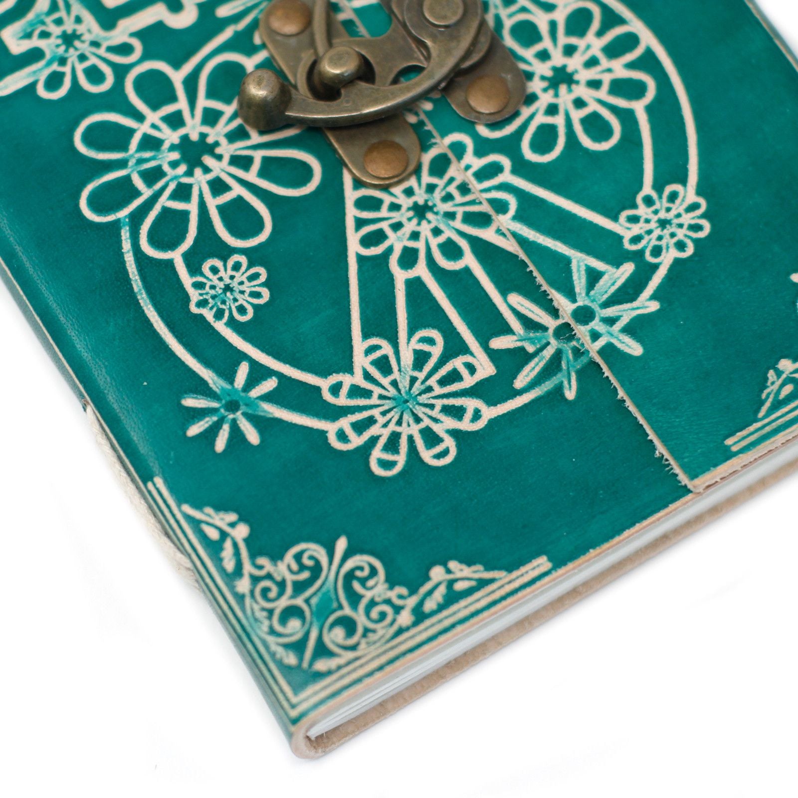 Carnet en Cuir – Peace Verte avec Cadenas – 18×13 cm