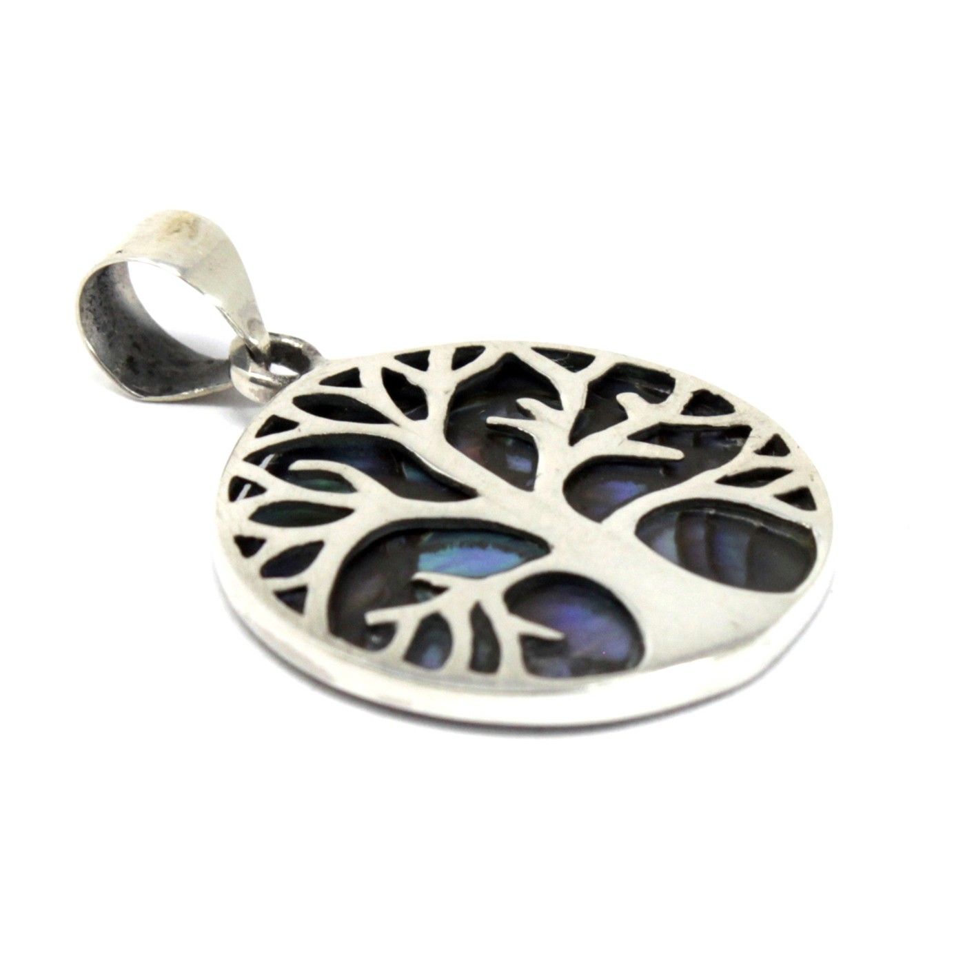 Pendentif Arbre de Vie – Nacre Abalone – 22mm - Argent massif 925 (sans chaîne)