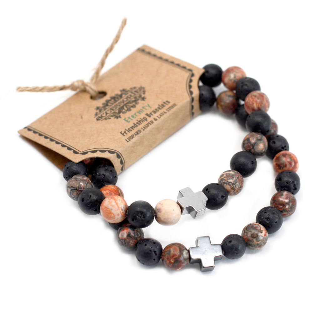 Set de 2 Bracelets d'Éternité – Jaspe Léopard & Pierre de Lave