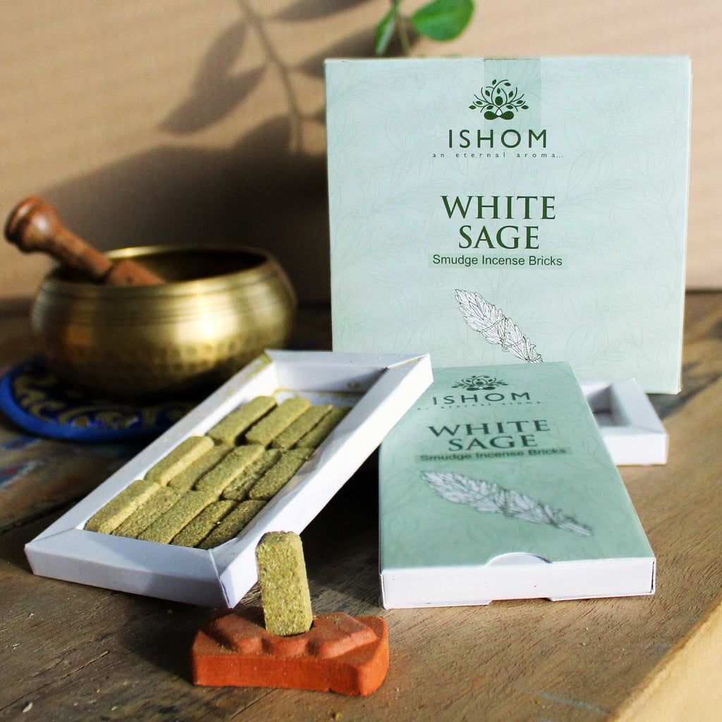 Set de 15 Briques d'Encens Naturel et Brûleur – Sauge Blanche