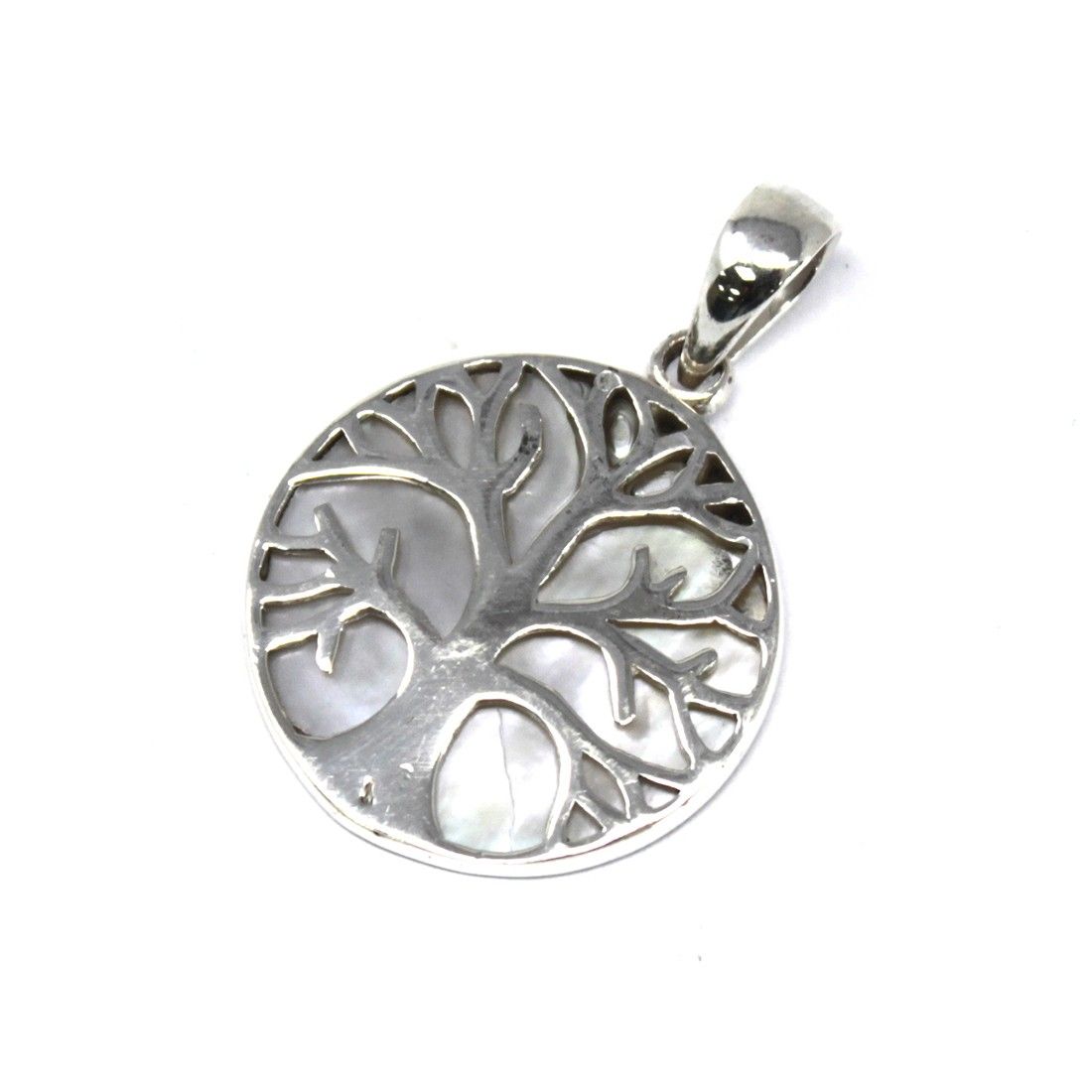 Pendentif Arbre de Vie – Nacre Blanche – 22 mm – Argent massif 925 (sans chaîne)