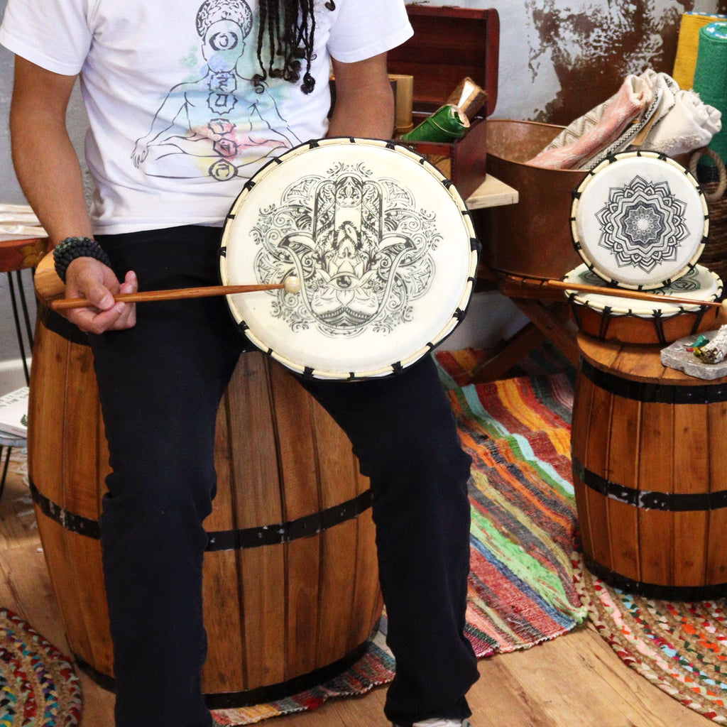 Tambour Chamanique Hamsa – 30 cm avec 2 Baguettes