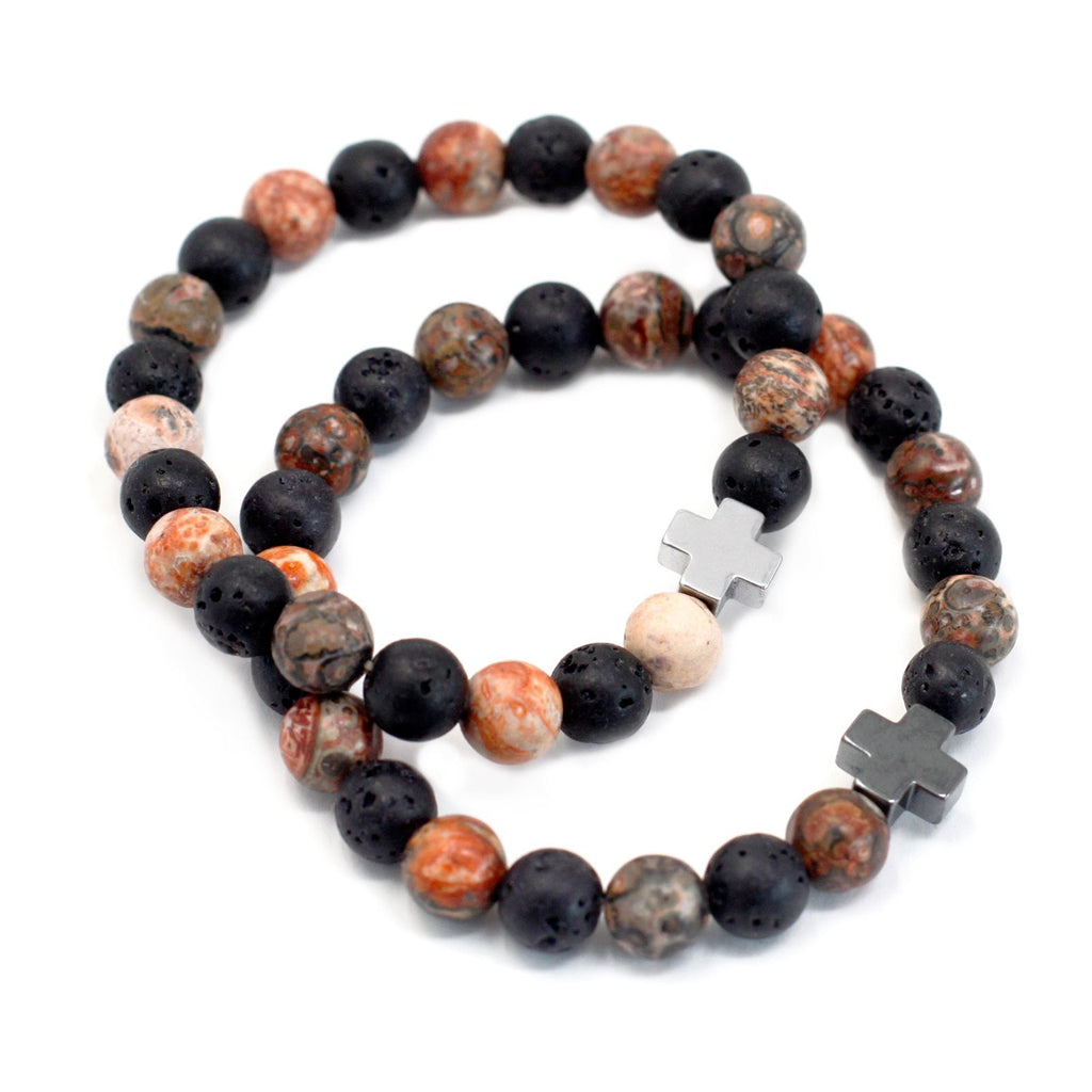 Set de 2 Bracelets d'Éternité – Jaspe Léopard & Pierre de Lave