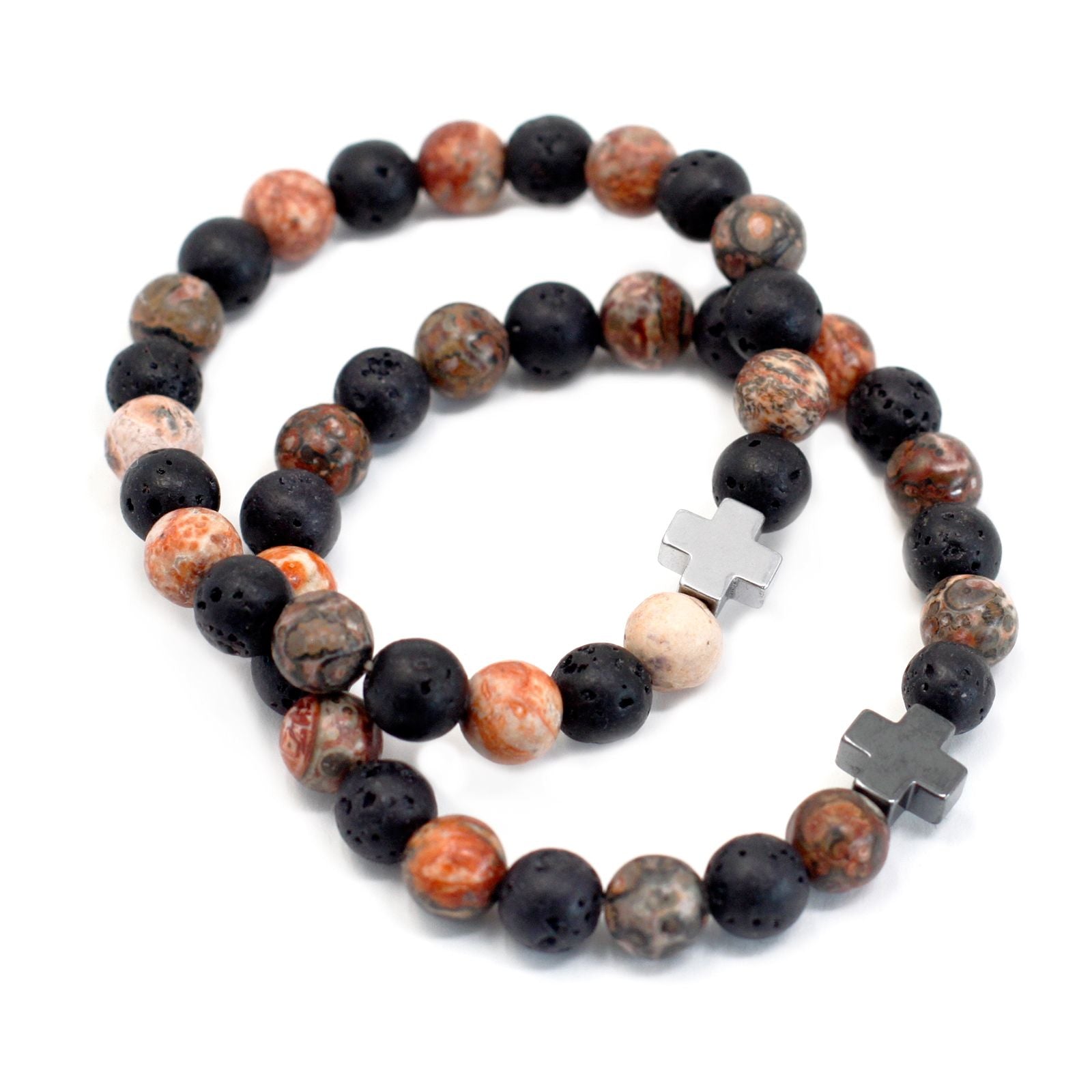 Set de 2 Bracelets d'Éternité – Jaspe Léopard & Pierre de Lave