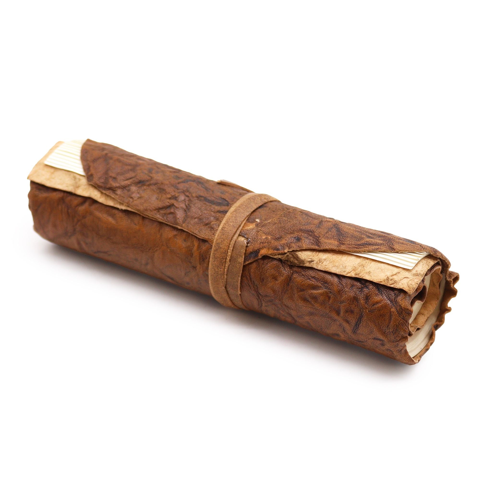 Carnet de Voyage en Cuir Enroulé – 96 pages – Naturel – 21×15 cm