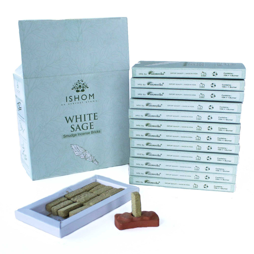 Set de 15 Briques d'Encens Naturel et Brûleur – Sauge Blanche