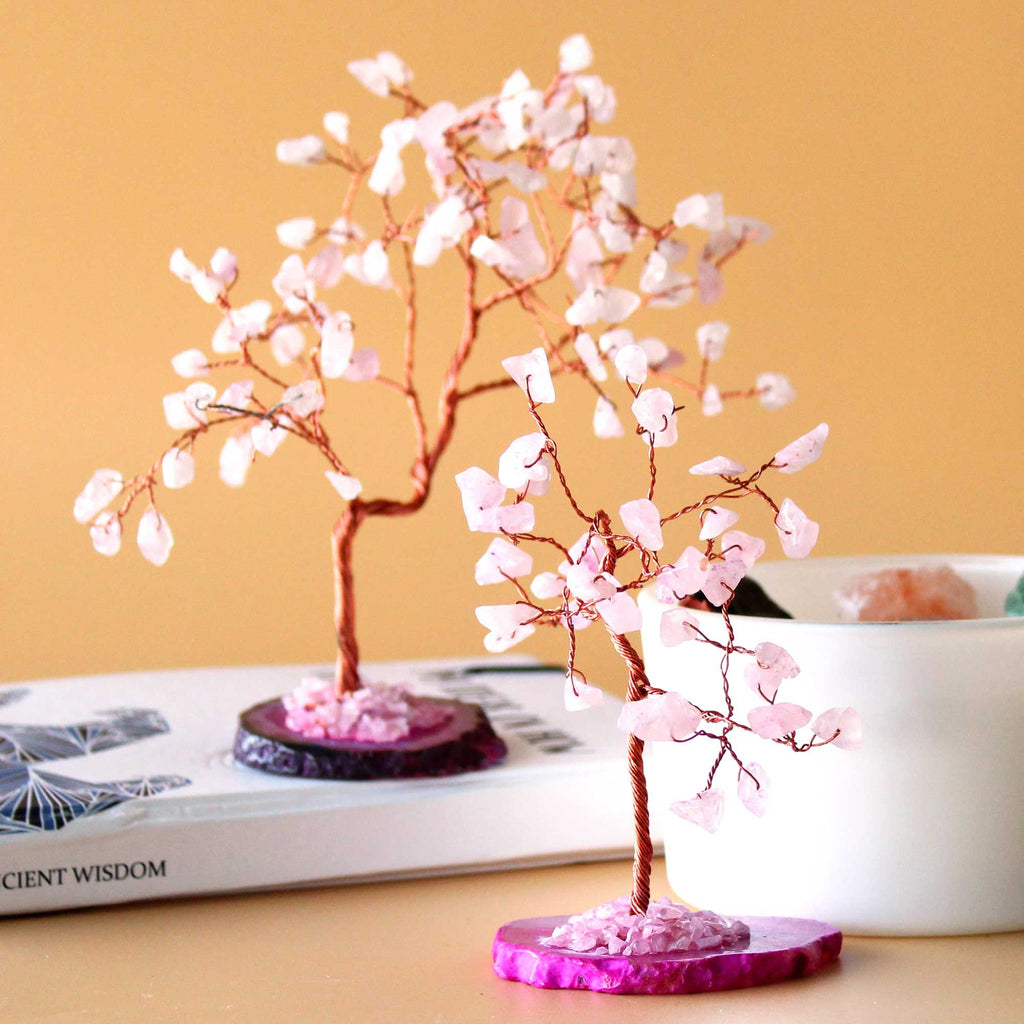 Arbre de Gemmes – Quartz Rose sur base en Agate Rose