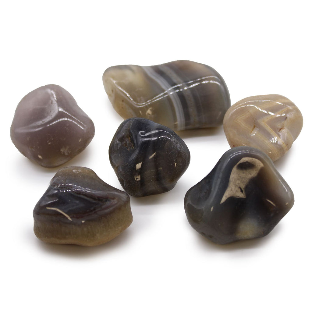Lot de 6 Grosses Pierres Roulées – Agate du Botswana (Gris)